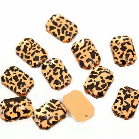 U8MO Craft Gold Leopard Print Acrylic Flatback Sewing Rhinestone Gems Beads Various-100pcs Rectangle 10X14mm