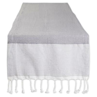 

15x72” Modern Cotton Bordered Dobby Table Runner in Gray/White