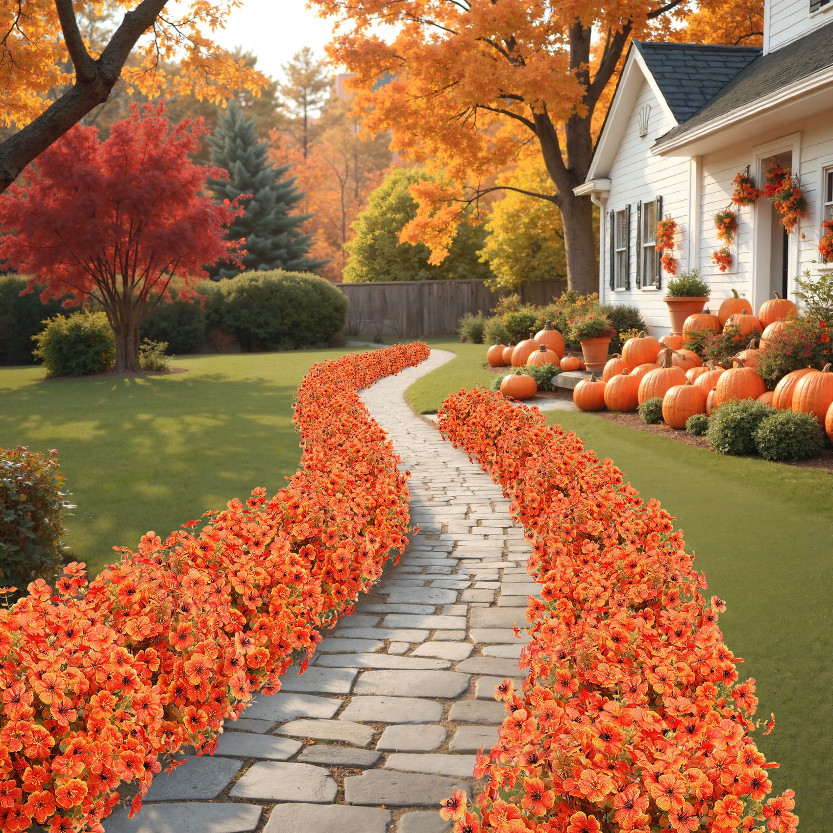 Scidweet Fall Artificial Flowers for Outdoors, 16 Bundles Autumn Faux Fake Flowers Fall Decorations for Home Garden, Orange