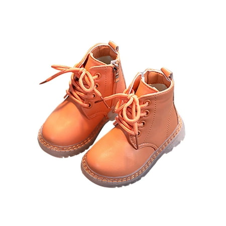 

Eloshman Toddler Slip Resistant Lug Sole Combat Boot Walking Lace Up Short Bootie School Comfort Side Zip Orange 9C