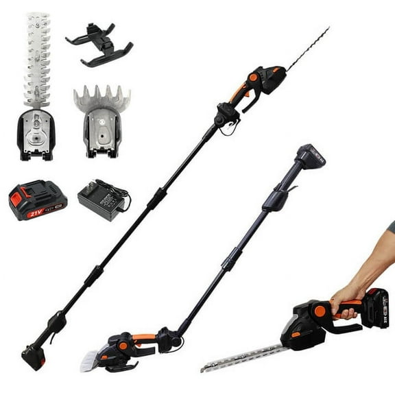 4 in 1 Hedge Trimmer with Extension Pole for Shrub, Garden, Grass and Lawn(21V Battery and Charger Include)