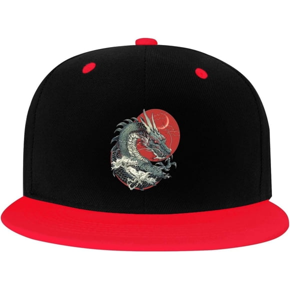 Chinese Dragon Hip Hop Hat Two Tone Flat Bill 6 Panel Cap Unisex
