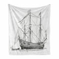 thumbnail image 1 of Nautical Party Soft Flannel Fleece Blanket, Vintage Illustration of Sketchy Hand Drawn Silhouette of a Ship, Cozy Plush for Indoor and Outdoor Use, 50" x 60", Charcoal Grey and White, by Ambesonne, 1 of 6