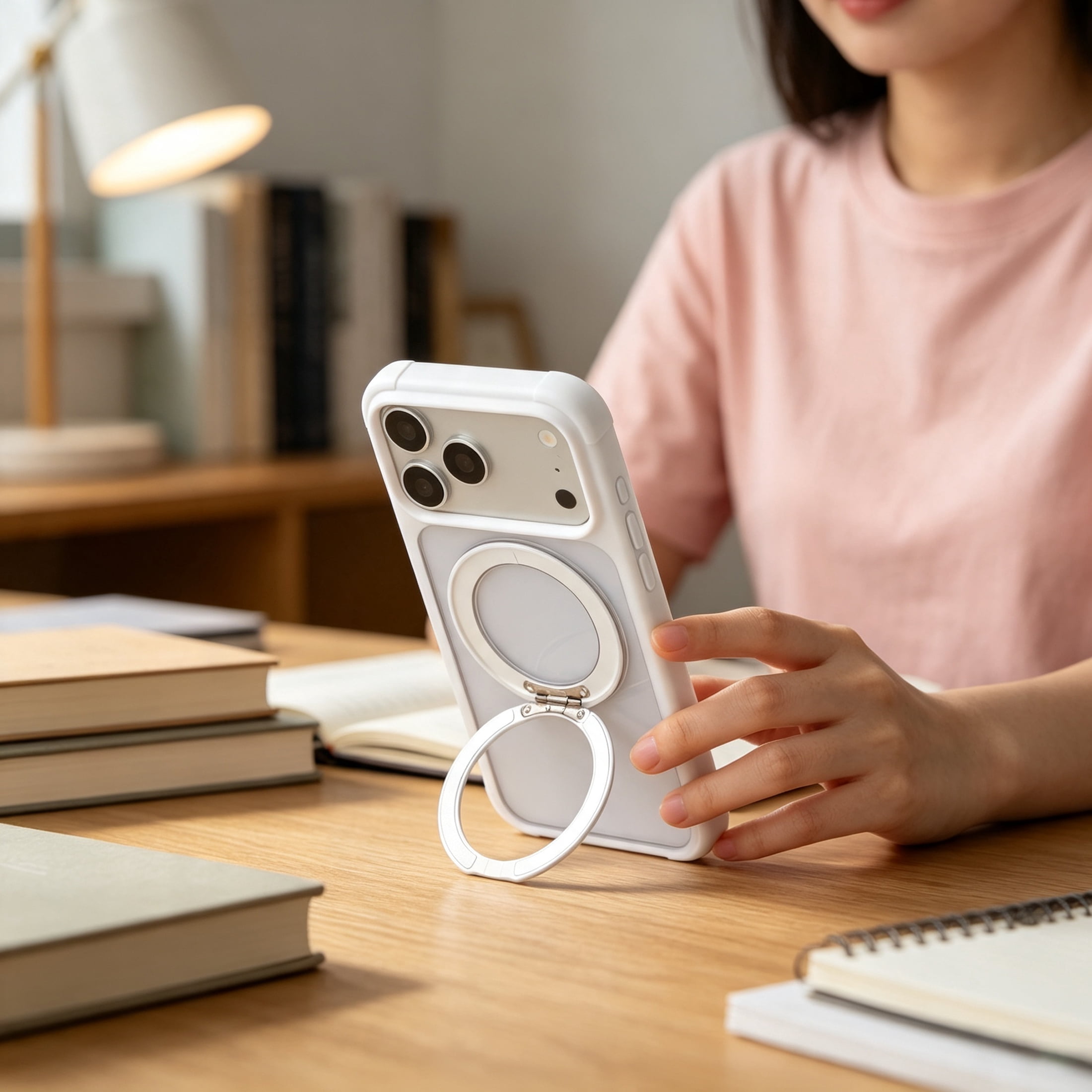onn iPhone 18 Pro Max and iPhone 17 Pro Max Bumper Phone Case with MagSafe & 360 Ring Kickstand, White