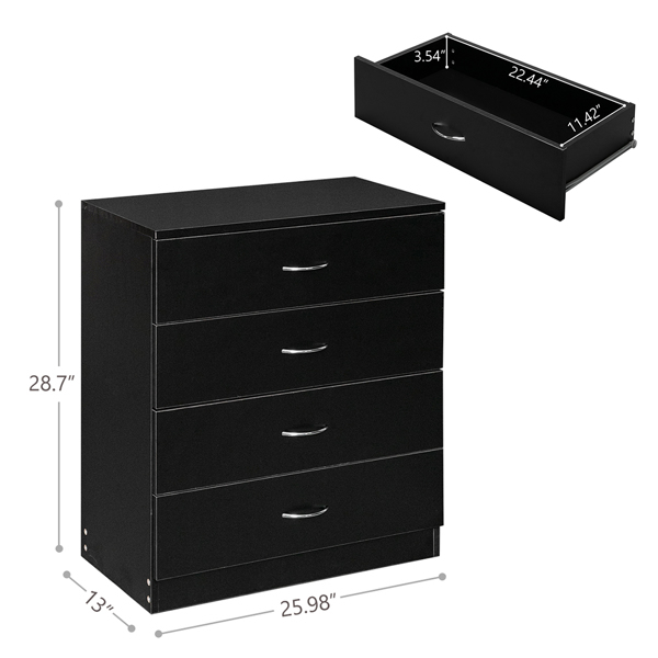 Alvantor Modern Black 4-Drawer Dresser for Indoor Use, 25.98 x 13 x 28.5 inches