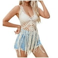 thumbnail image 1 of Women's Solid Color Tassel Camisole - Beach Swimsuit Cover Up with Hollow Design, 1 of 8