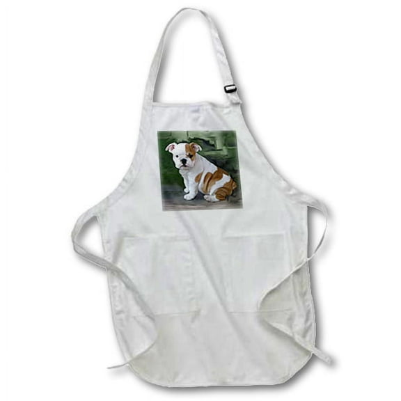 3dRose, British Bulldog Puppy, BLACK Full Length Apron with Pockets 22w x 30l