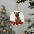 thumbnail image 3 of DistinctInk Hanging Ceramic Christmas Tree Ornament with Gold String - Great Gift/Present - 2 3/4 inch Diameter - Cairn Terrier Puppy Design, 3 of 3