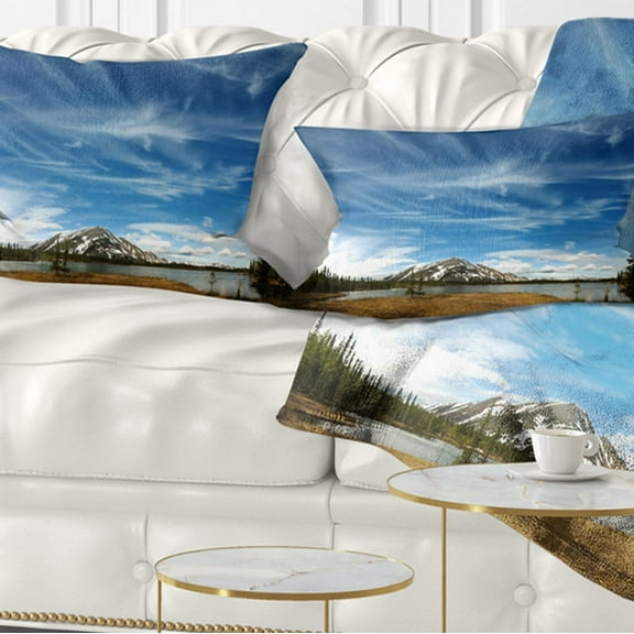 Designart Mountain and Lake under Blue Sky - Seashore Throw Pillow - 12x20