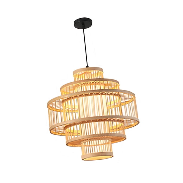 Lámpara colgante tejida de bambú con cordón ajustable, luz de techo de tejido rústico tradicional hecha a mano para cocina, restaurante, pasillo Estilo A