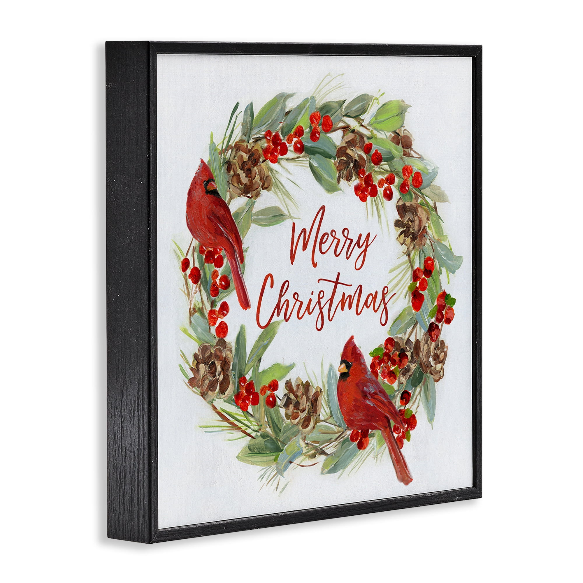 Stupell Industries Cardinals & Merry Christmas Holiday Painting Black Framed Art Prints Wall Art, 24 x 24