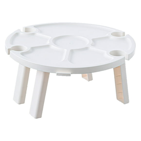 Foldable Wine Table Portable Sturdy Structure Easy to Clean Snack Tray Table for Hiking Park Beach White