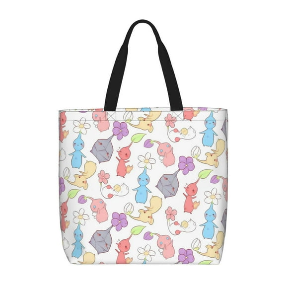 Lsque Pikmin Pattern Tote Bag for Women, HandBags with Zipper, Large Capacity Casual Shoulder Handbags with Inner Pockets