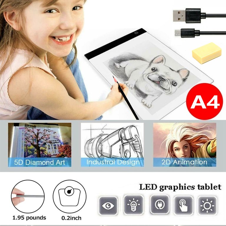 A4 LCD Writing Tablet & LED Light Pad 2-in-1 - Ultra-Thin, Dimmable, USB-C, For Drawing, Diamond Painting, Tattoo Stencils
