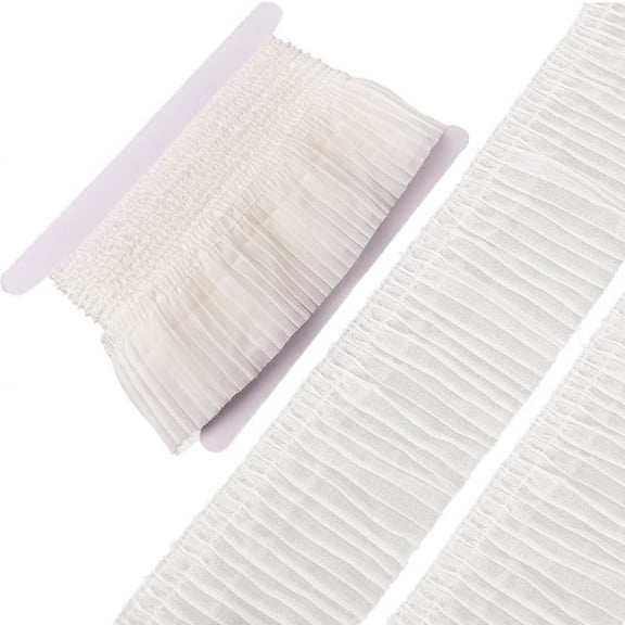 5 Yards Chiffon Pleated Lace Trim 2-1/2" Wide Gathered Ruffled Edge Trimmings Apparel Sewing Fabric Elastic Lace Ribbon for Wedding Dress Garment Extender DIY Crafts White DIY
