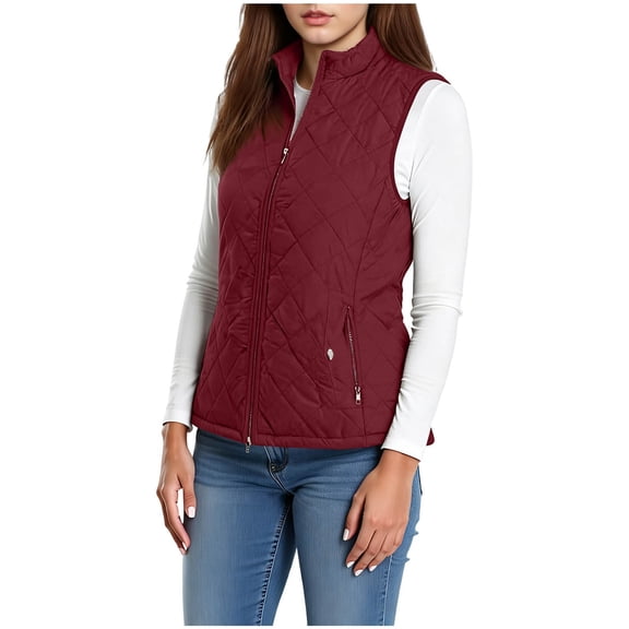 Women's Quilted Vest Full Zip Sleeveless Jacket Lightweight Stand CollarPockets Vest Coat Outwear for Fall Winter