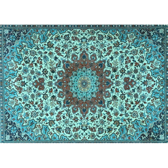 Ahgly Company Indoor Rectangle Medallion Light Blue Traditional Area Rugs, 6' x 9'