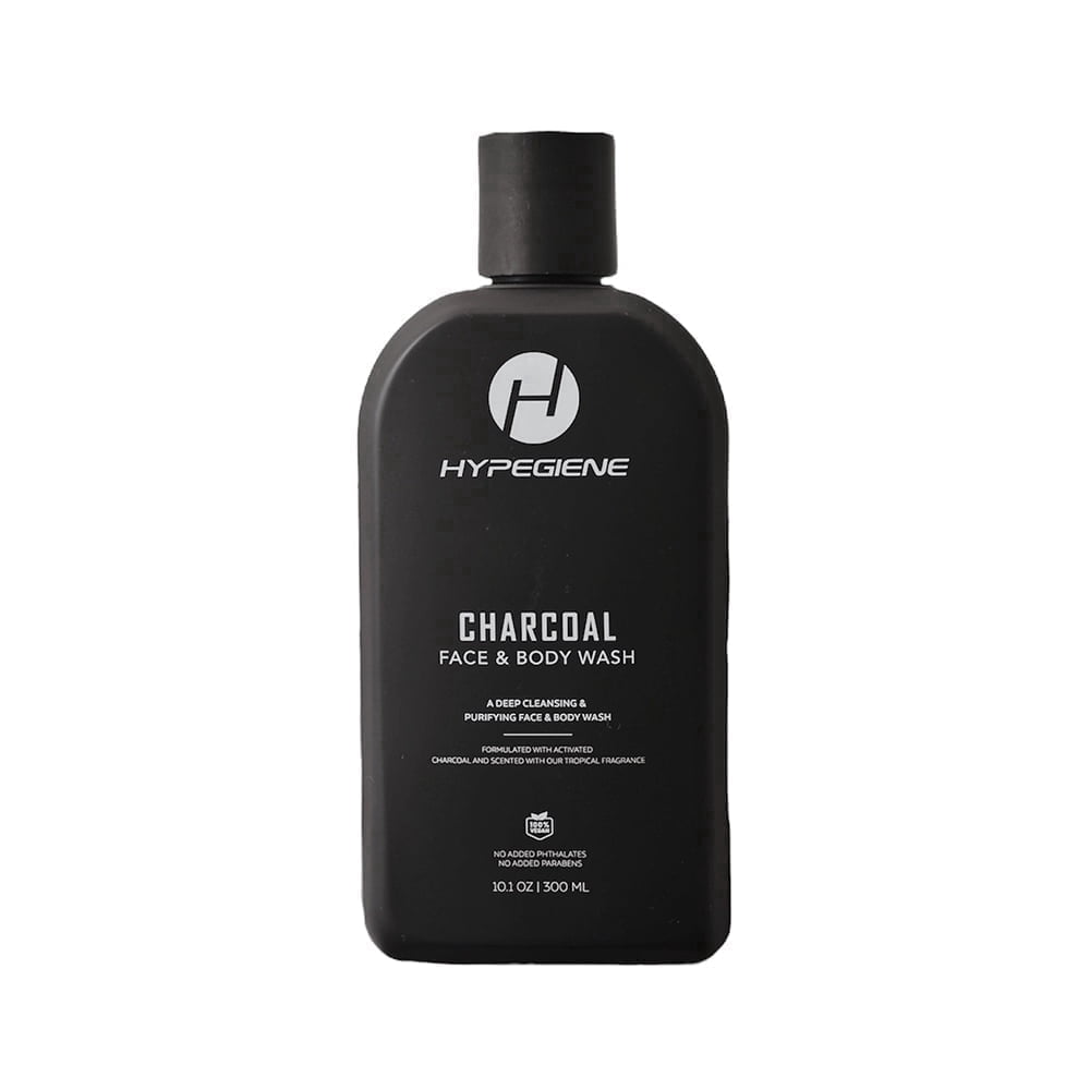 HYPEGIENE Men Charcoal Body Wash, Deep Cleansing Shower Gel and Face Wash, Vegan, Paraben-Free, 10.1 oz