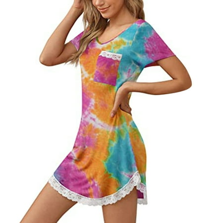 

Women s Sexy Sleep Shirt Dress V Neck Sleeve Lace Trim Soft S Nightshirt