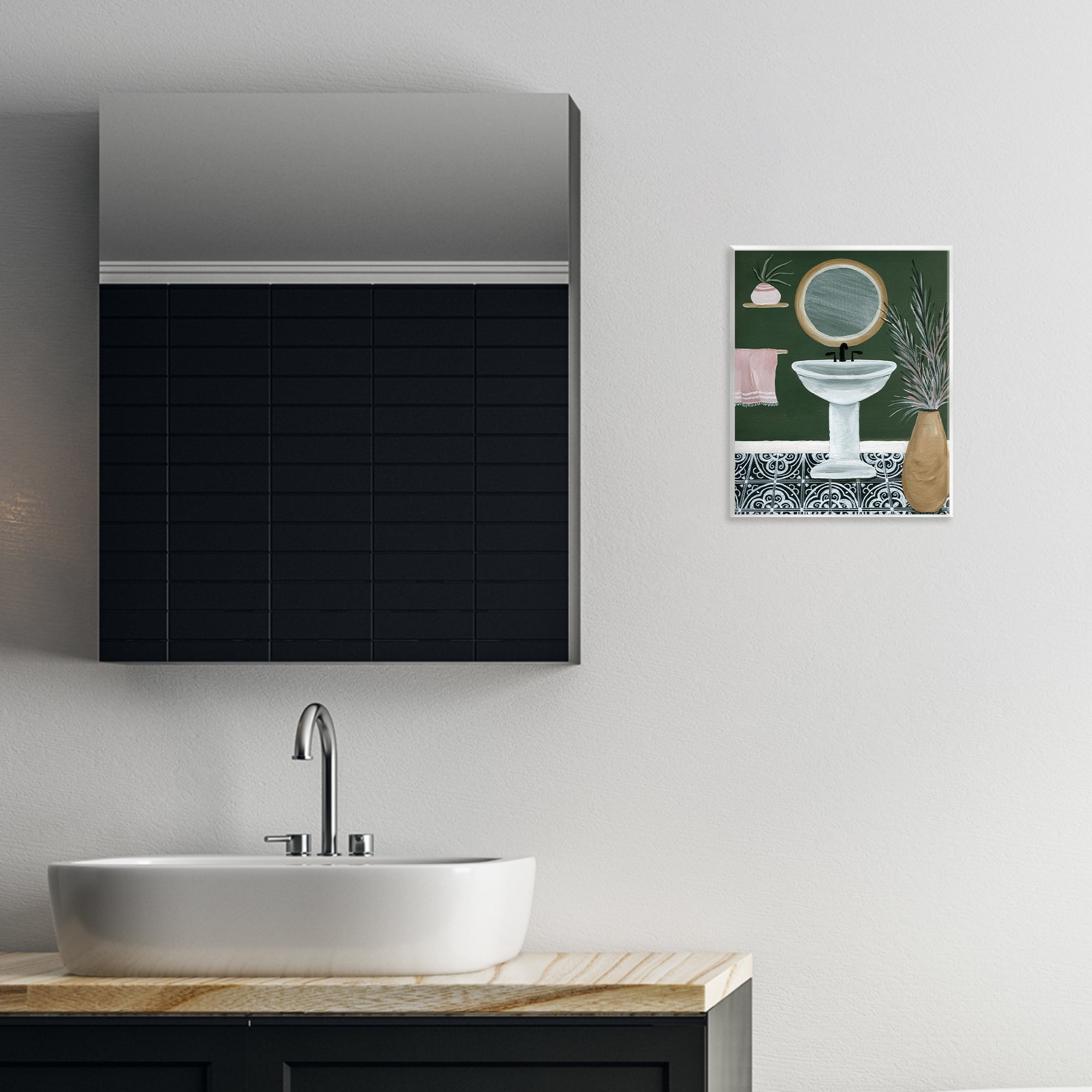 Stupell Industries Chic Green Bathroom Typography Painting Unframed Art Print Wall Art, 11 x 14