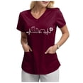 thumbnail image 4 of NIEWTR V Neck Pattern Print Scrub Tops Women Comfortable Durable Medical Uniform Blouses with 2-Pockets(Wine,S), 4 of 4