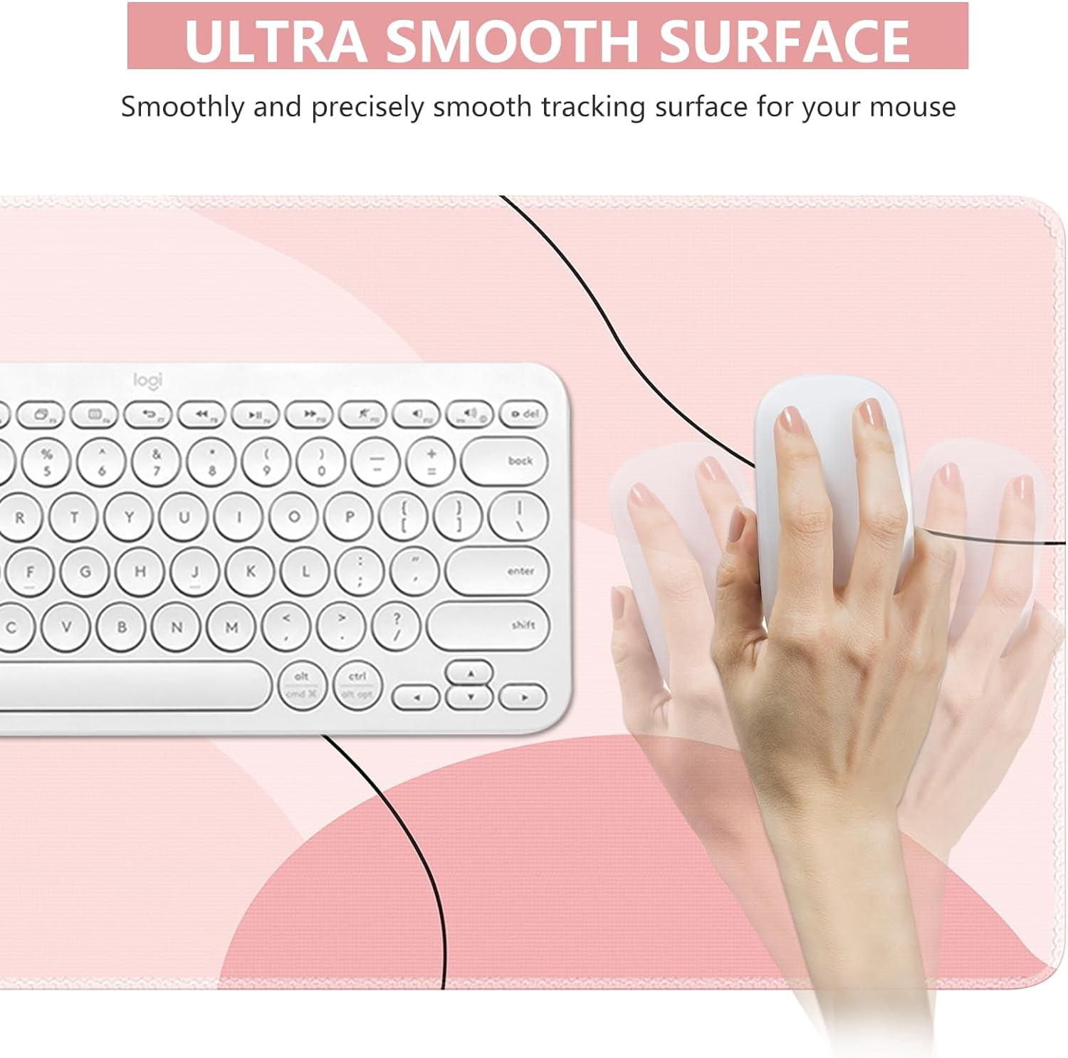 Extended Gaming Mouse Pad (35.4x15.7 in), Large Stable Rubber Base Mousepad with Stitched Edges, Keyboard Mouse Mat Desk Pad for Work, Game, Office, Home-Pink Art Modern