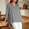 thumbnail image 6 of Cmfcve Tunic Tops for Women Cotton Linen Long Sleeve V Neck Blouses Loose Fit Casual Flowy Shirts, 6 of 7
