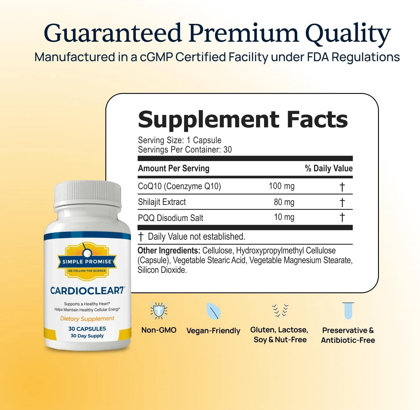 Simple Promise CardioClear7 CoQ10 100 mg and PQQ 10 mg Heart Health 30 Capsules