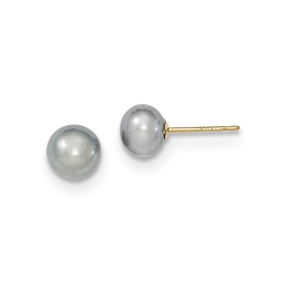 14k 6-7mm Grey Button FW Cultured Pearl Stud Earrings