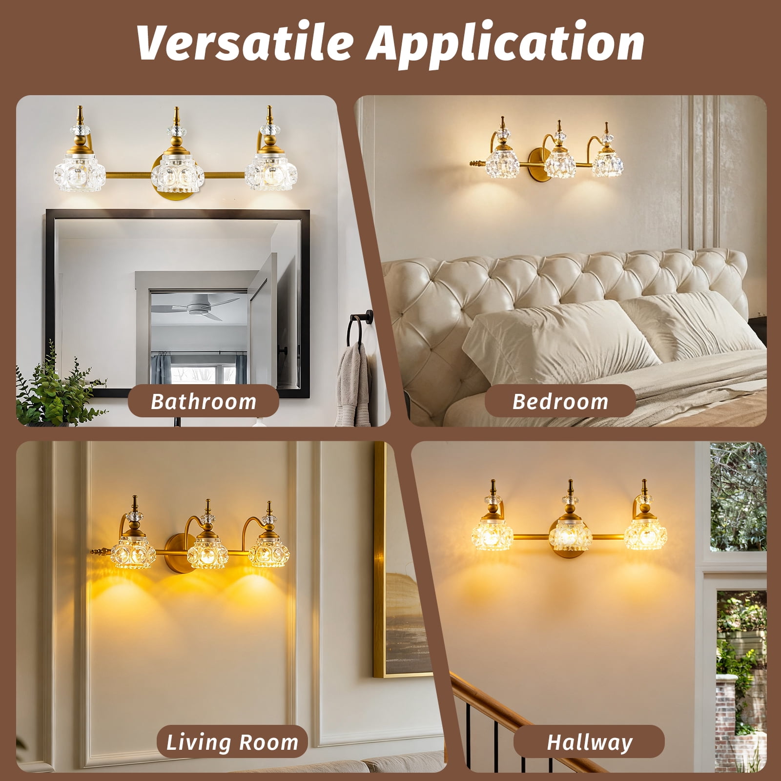 ROSYNEY 3-Light Vanity Light with Thick Crystal Glass Shade, Vintage Vanity Light, Vintage Bathroom Light Fixtures(Bronze), G9 Base