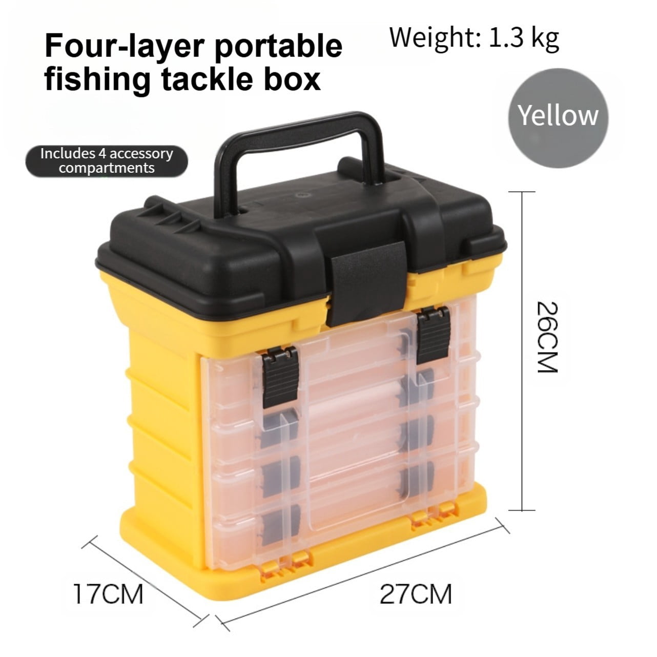 Four Layer Fishing Tackle Box Portable Lure Storage Case with 4 Compartments