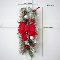 HaCpiu 22” Christmas Teardrop Swag, Snowy Pine with Red Berries and Bow, Ideal Holiday Front Door Decor, Festive Seasonal Hanging Decoration
