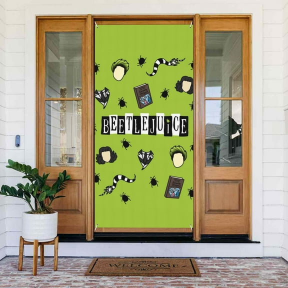 Beetlejuice Door Cover Polyester Banner Outdoor Decoration Accessories For Porch Garden Patio Party Backdrop, 35.4 X 72.8 Inches