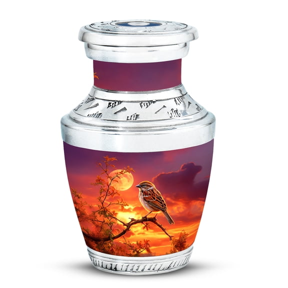 MUKTIVE Sparrow Funeral Urn for Human Ashes, Small Keepsake Memorial Tree Urns for Adult Male, Clouds Burial Urn for Ashes for Women Burial, Purple Cremation Urns for Adult, 3 Inch