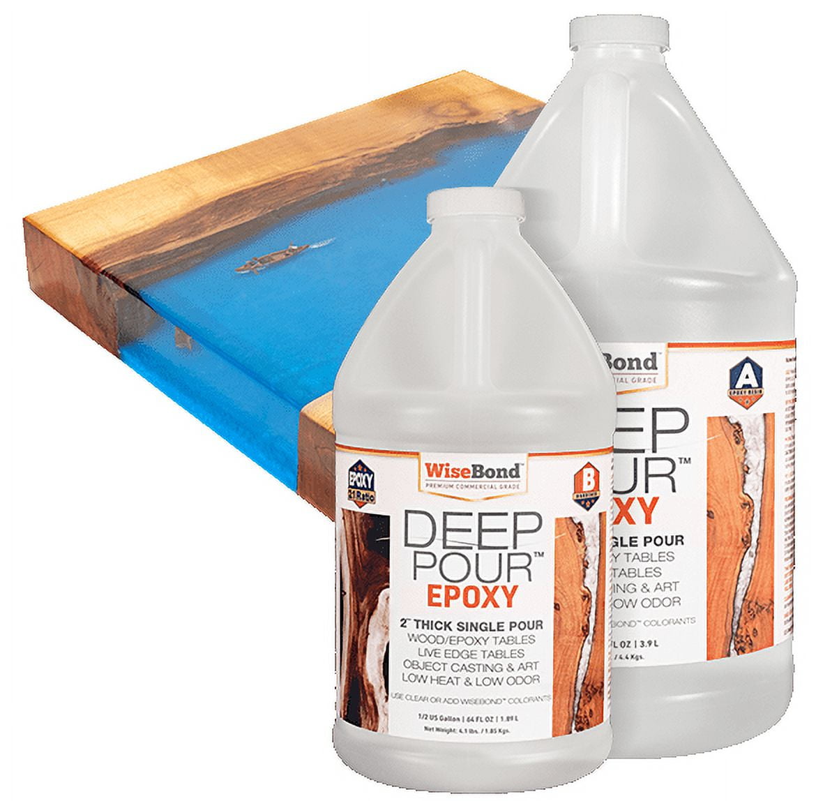 WiseBond 3-Gallon Deep Pour Epoxy Resin Kit Is Super Clear Epoxy for River Tables & Casting. High UV Resistance and Looks Like Smooth Liquid Glass.