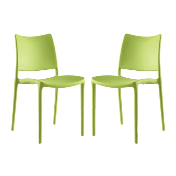 Modern Contemporary Urban Design Outdoor Kitchen Room Dining Chair ( Set of 2), Green, Plastic