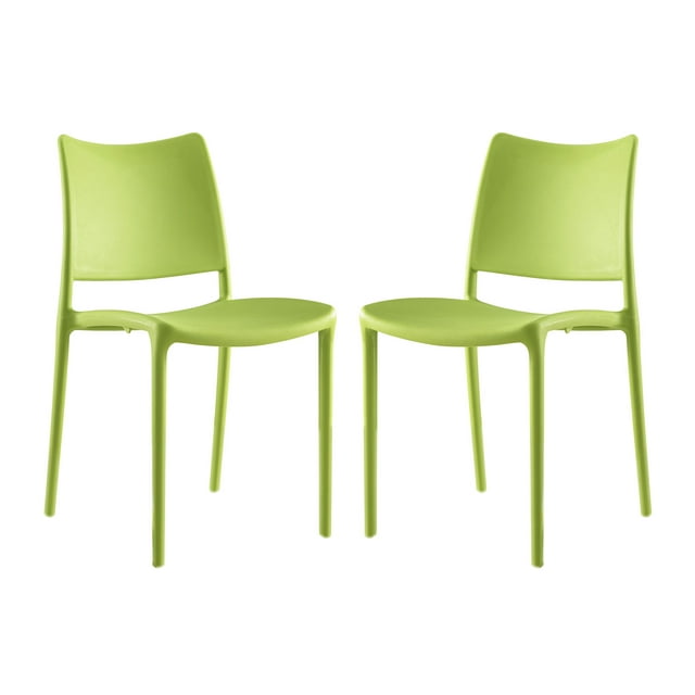 Modern Contemporary Urban Design Outdoor Kitchen Room Dining Chair ( Set of 2), Green, Plastic