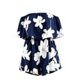 thumbnail image 4 of Chiffon Short Jumpsuits Womens Off Shoulder Floral Dressy Casual Pleated Romper Shorts Summer Beach Boho Outfits with Flowy Hem, 4 of 10