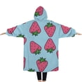 thumbnail image 2 of Oversized Wearable Blanket Hoodie,Red Strawberry Plants Blue Pattern Sherpa Blanket Hoodie with Super Pockets,Super Warm Fuzzy Pullover for Women & Men, 2 of 6