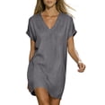 thumbnail image 6 of Inleife Women's V-Neck Casual Dress Short Sleeve Loose Plain T-Shirt Dresses Summer Beach Mini Dress, 6 of 6