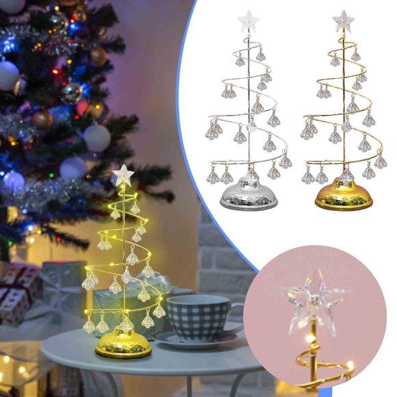 Lámpara de noche LED para árbol de Navidad - Lámpara de mesa de cristal a pilas para decoración de dormitorios, fiestas y fiestas