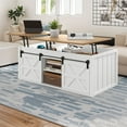 thumbnail image 3 of ModFusion White and Walnut 47.2" Lift-Top Coffee Table with Dual Lift Mechanism, Sliding Barn Doors and Storage, 3 of 10