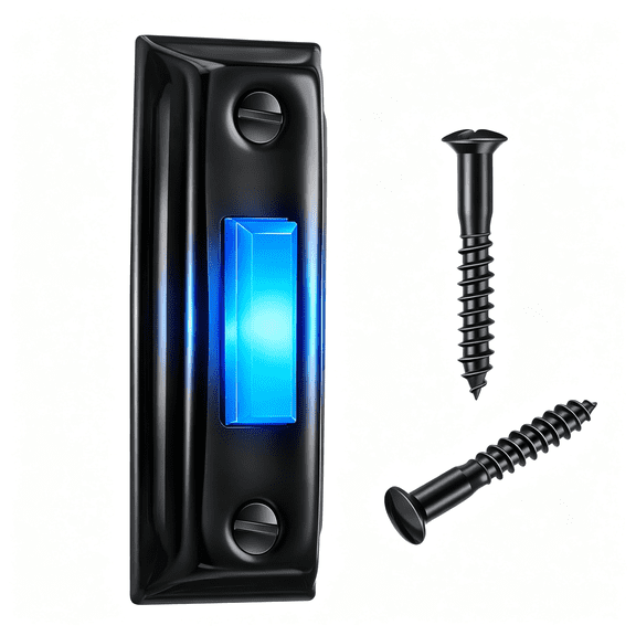 GJX Metal Doorbell Push Button, Led Wired Doorbell, Black, Blue Light | Heavy Duty Led Lighted Wall Mounted Door Bell Push Buttons for Home Universal Garage Opener Switch, Property in Copyright
