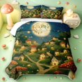 thumbnail image 2 of Homewish Mushrooms Moon Landscape Twin Quilt Set,Fungus Plant Twin Coverlet Set,Green Yellow,Black Reversible,2-Piece, 2 of 7