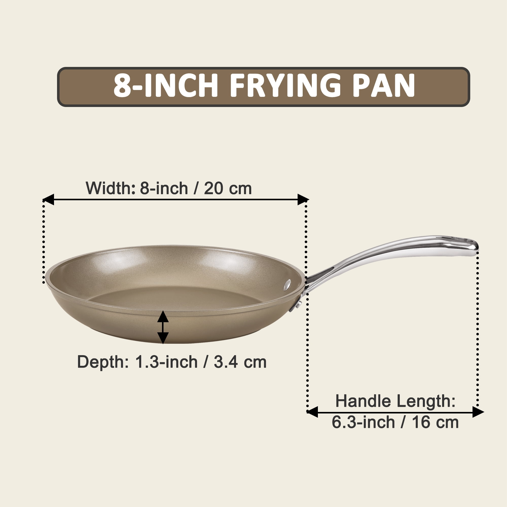 Cooks Standard Classic 8 Inch Hard Anodized Nonstick Frying Pan, Ceramic Cookware Skillet Egg & Omelet Pan, Induction, Compatible with Most Stovetops, Bronze