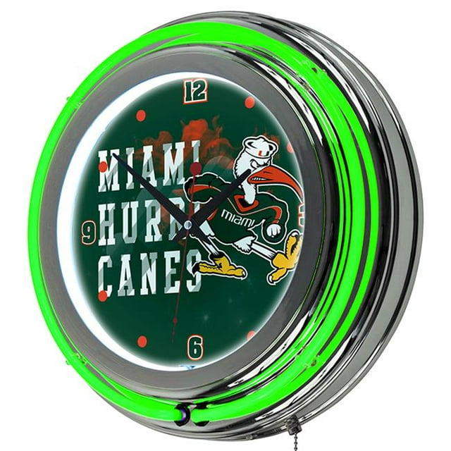 Trademark MIA1400-SMOKE University of Miami Chrome Double Rung Neon Clock - Smoke
