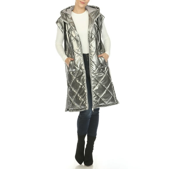 White Mark Women's Metallic Long Puffer Vest