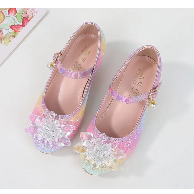 Zapatos de vestir de tacón alto para niñas, zapatos de princesa para bodas, fiestas, tacones altos, flores, damas de honor, actuación infantil, zapatos de cuero individuales