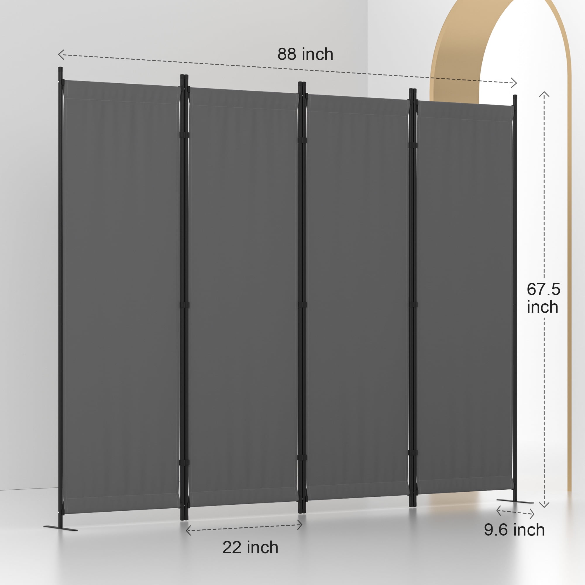 GOJOOASIS Room Divider, 4-Panel Folding Privacy Screen, 88in Portable Separating with Metal Feet, Partition Room Dividers