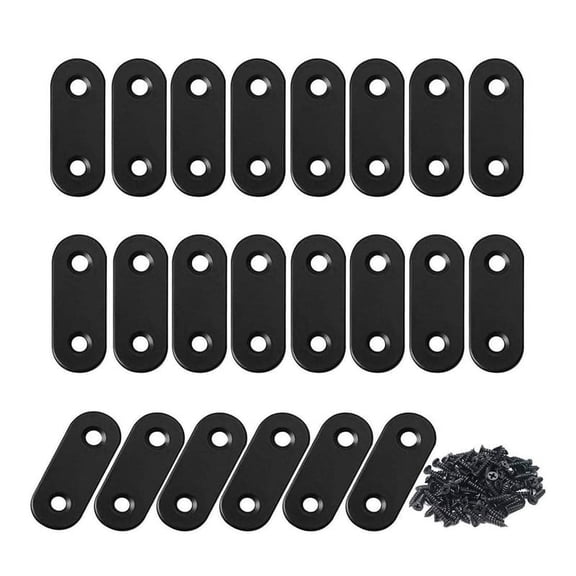 Whyan 22 Pcs Straight Brace Brackets Stainless Steel Black Mending Plate Connector with Screws Flat Brackets for Wood